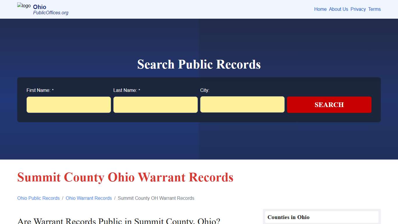 Summit County, OH Warrant Records Search – PublicOffices.org